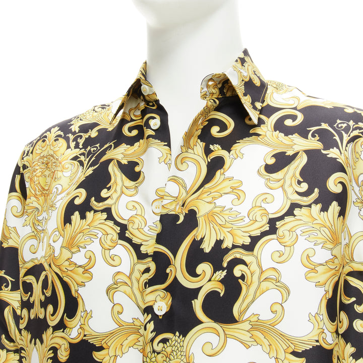 VERSACE 2022 Renaissance Barocco 100% silk gold signature shirt IT50 L