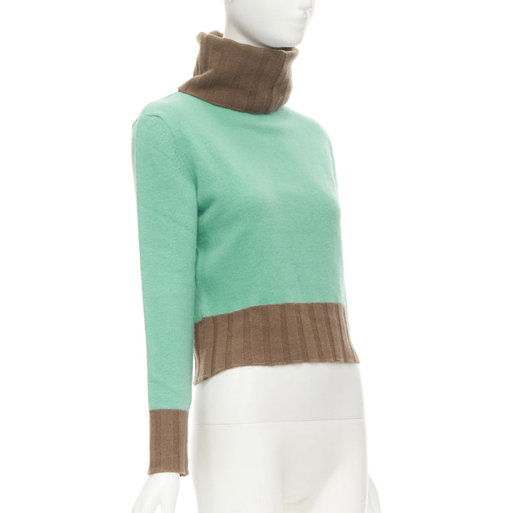 GIANNI VERSACE Vintage 2001 wool cashmere green brown turtleneck sweater IT42 M