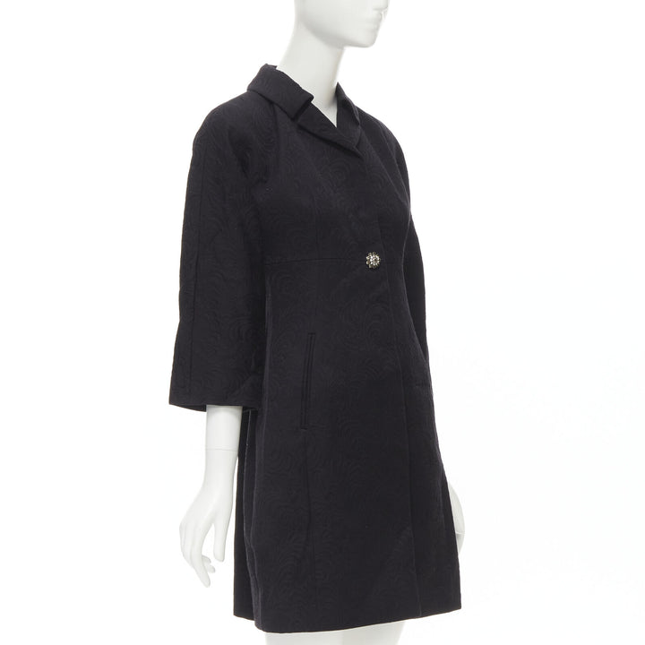 DOLCE GABBANA black paisley jacquard crystal button 3/4 sleeve coat IT36 XS