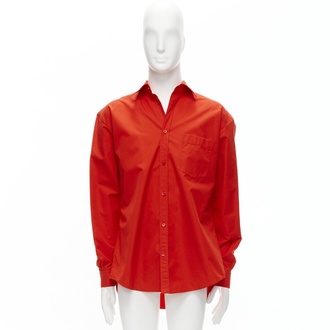 BALENCIAGA Cocoon red swing collar 3D cut oversized button down shirt