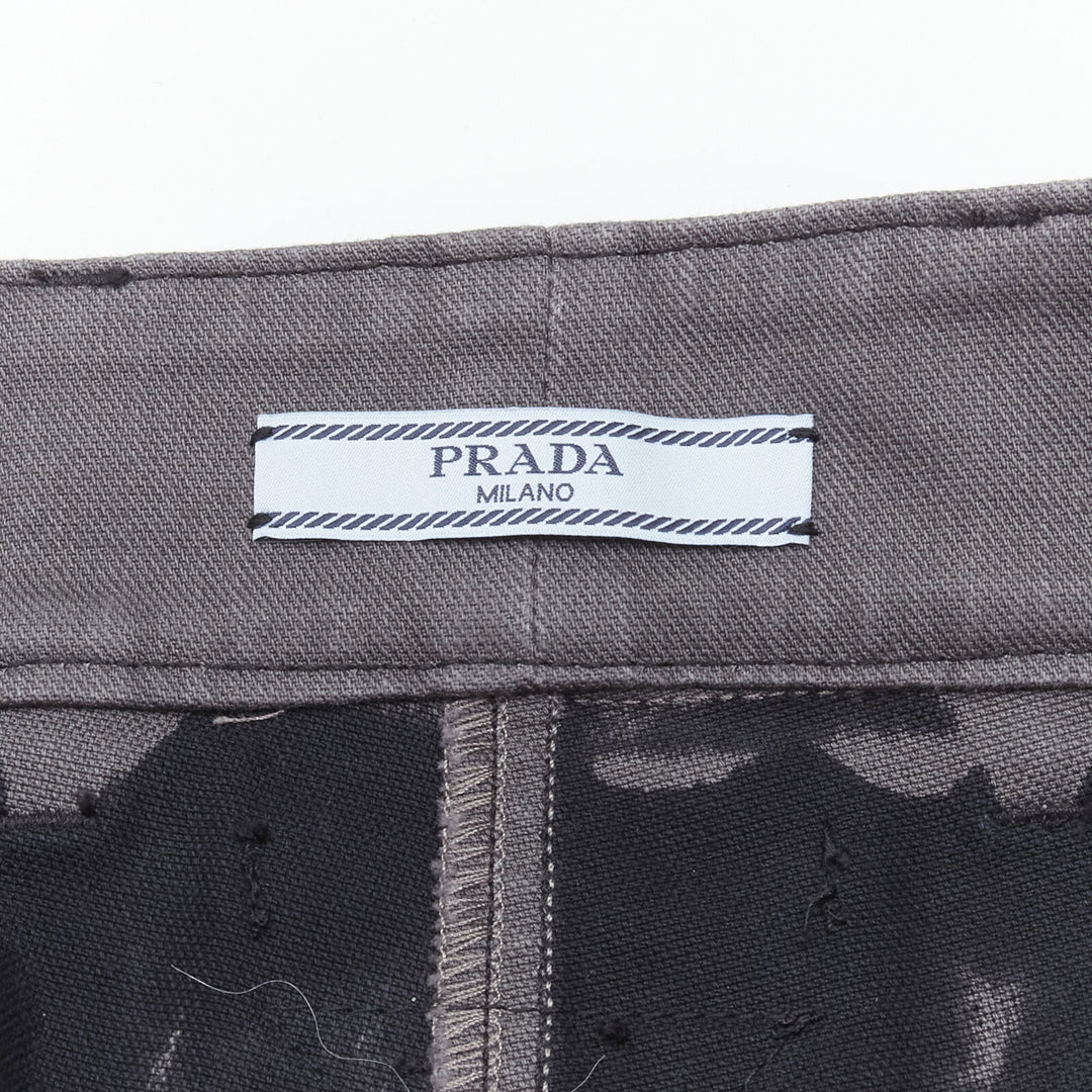 PRADA black grey camo denim triangle logo cargo pocket shorts IT36 XS