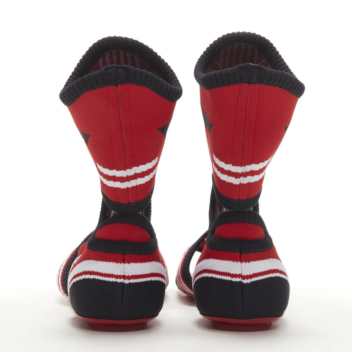 PRADA red black white stretch sock knit thong flat sandals EU35.5
