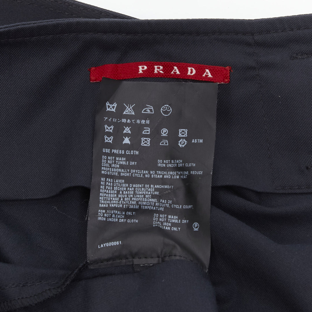PRADA 2006 navy cotton silver logo belt knee length pencil skirt IT36 XS