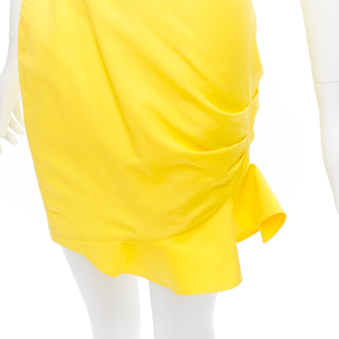 THIERRY MUGLER Vintage yellow wrap front vampire collar ruffle skirt suit IT7AR
