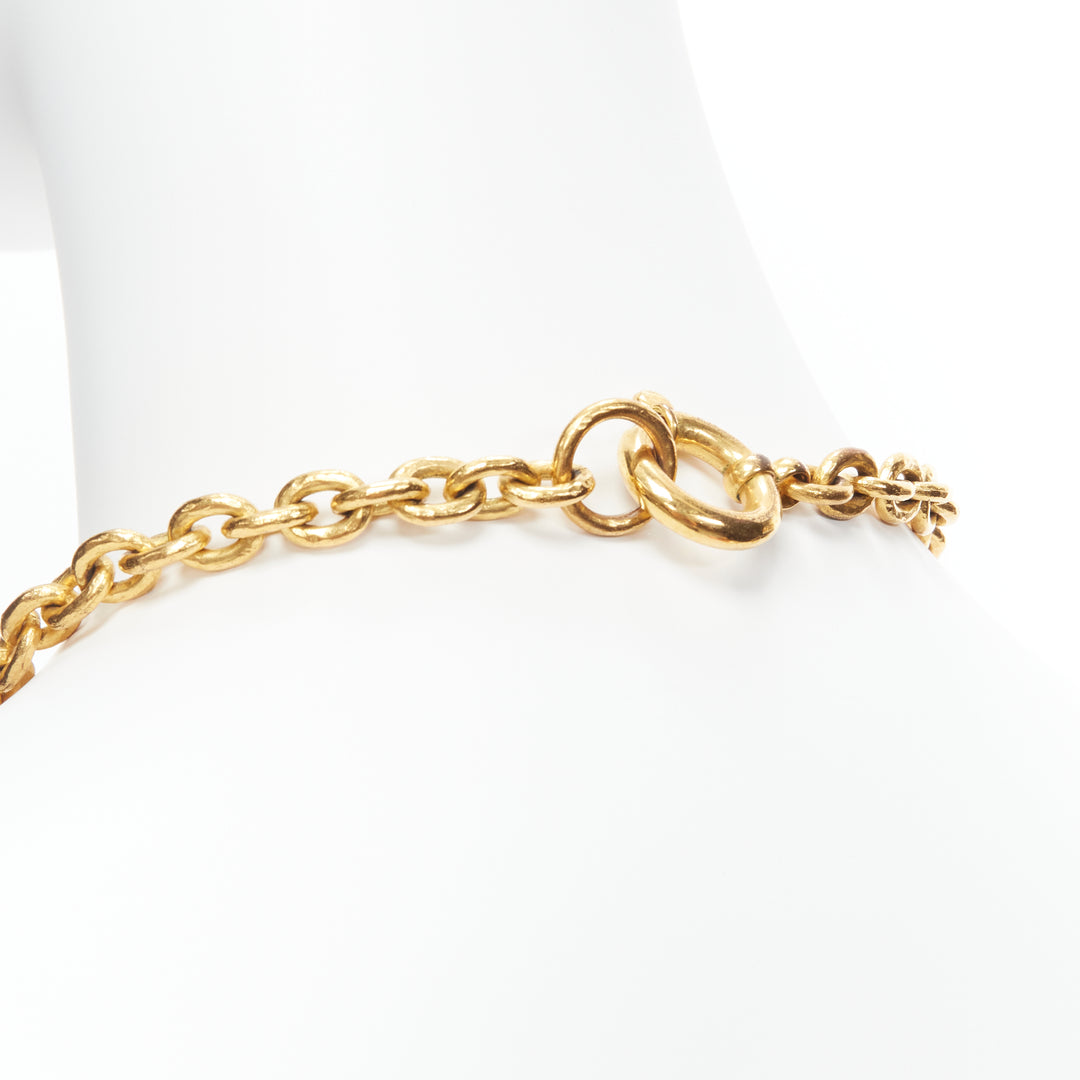 CHANEL 94A Vintage gold tone interlock CC logo coin pendant chain necklace