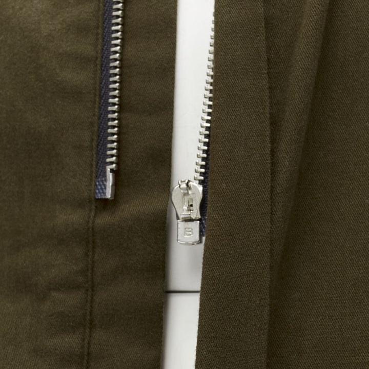 BALENCIAGA army green cotton-blend concealed zip front shirt EU38 S