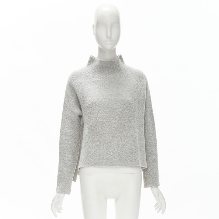 THEORY grey wool blend fuzzy stand collar step hem sweater XS
