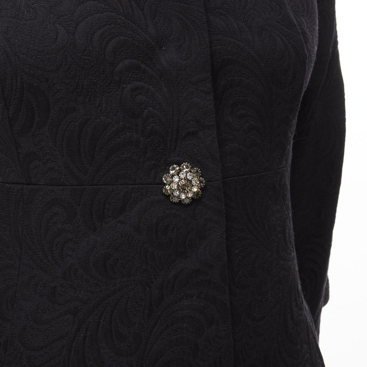 DOLCE GABBANA black paisley jacquard crystal button 3/4 sleeve coat IT36 XS