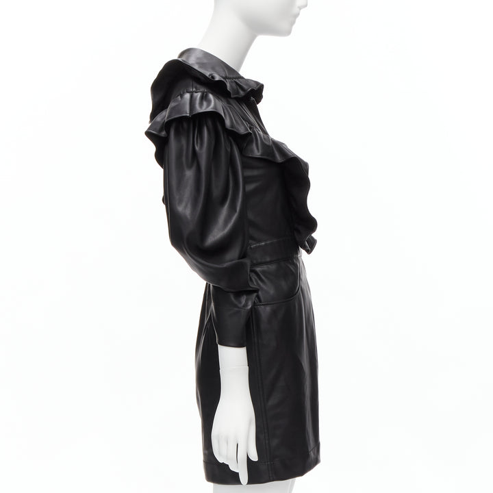 PHILOSOPHY DI LORENZO SERAFINI black faux leather Victorian ruffle dress IT38 XS