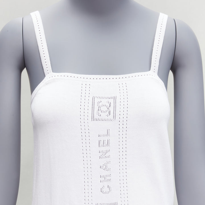 CHANEL SPORT 07C white cotton CC interlock logo knit cami tank top FR36 S
