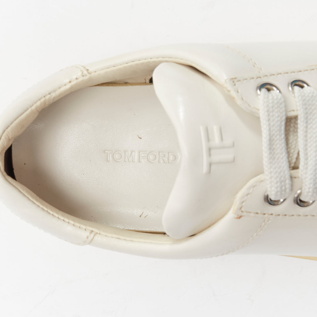 TOM FORD TF logo cream stiff leather minimal classic lace up sneakers EU36