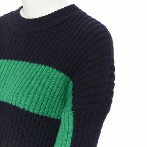 STELLA MCCARTNEY navy green white stripe virgin wool knit split side sweater S