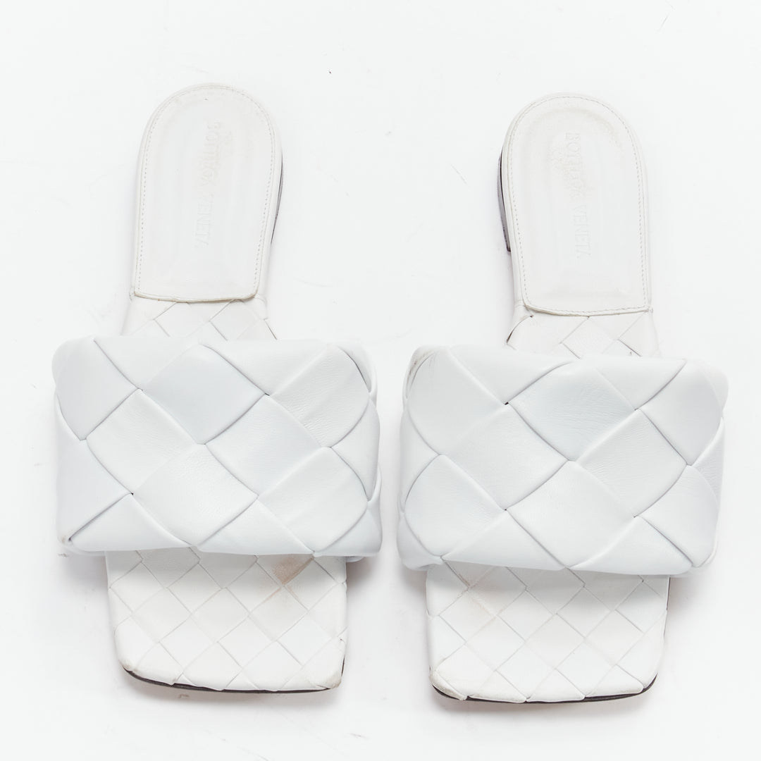 BOTTEGA VENETA Lido white maxi intrecciato woven leather flat sandals EU37