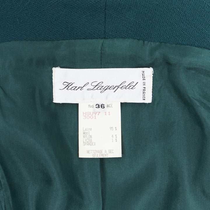 vintage KARL LAGERFELD green wool graphic button paneled blazer jacket FR36