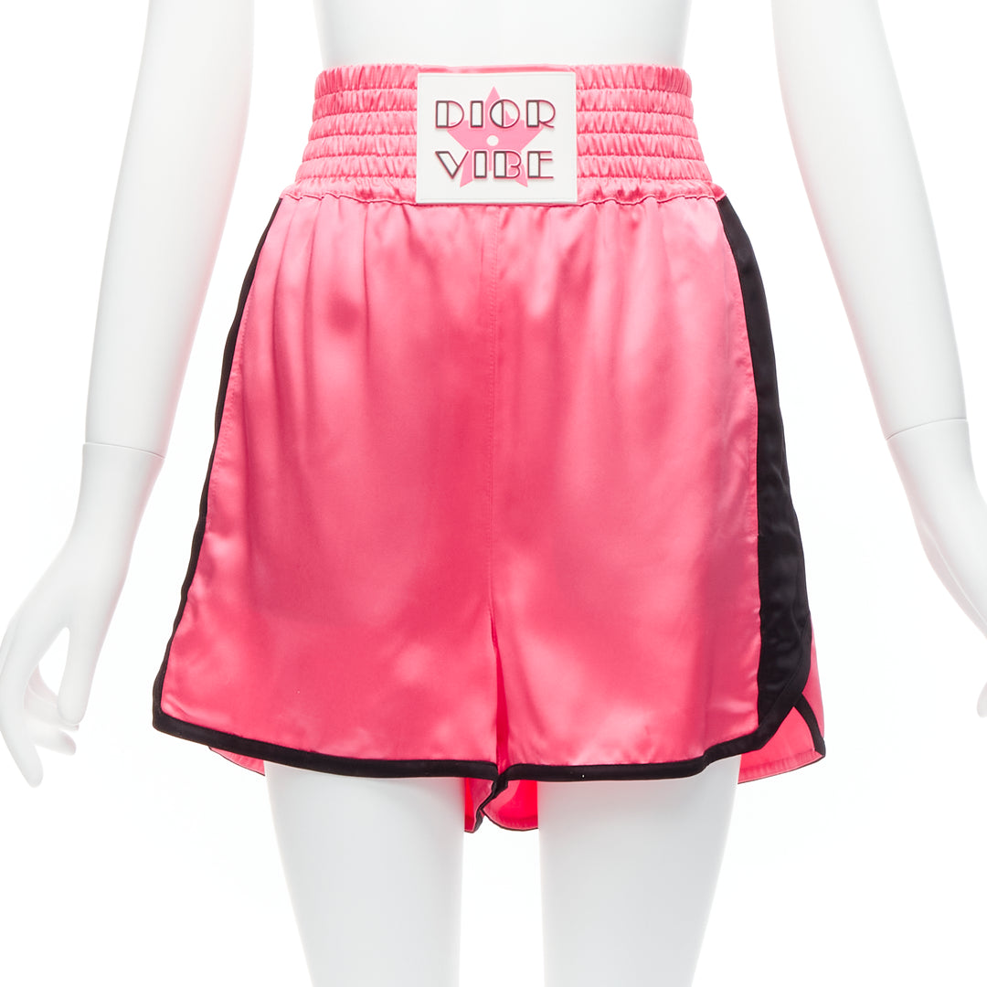 CHRISTIAN DIOR 2022 Dior Vibe pink satin black panels boxing shorts XS