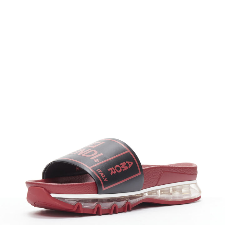 FENDI Fiend Roma Amor black red leather air sole slides sandals UK9 EU43