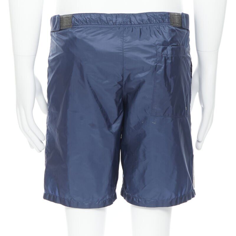 PRADA dark blue burgundy stripe rubber logo swim shorts trunks IT44 XS