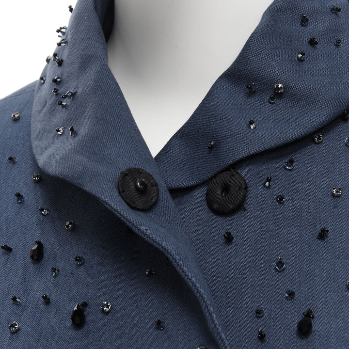 PRADA 2015 blue cotton crystal rhinestone embellished cocoon coat IT38 XS