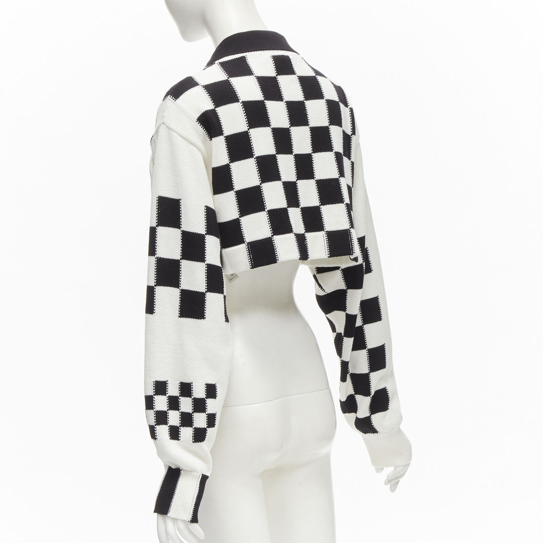 LOUIS VUITTON 2022 Racecar white Damier logo embroidery cropped pullover S