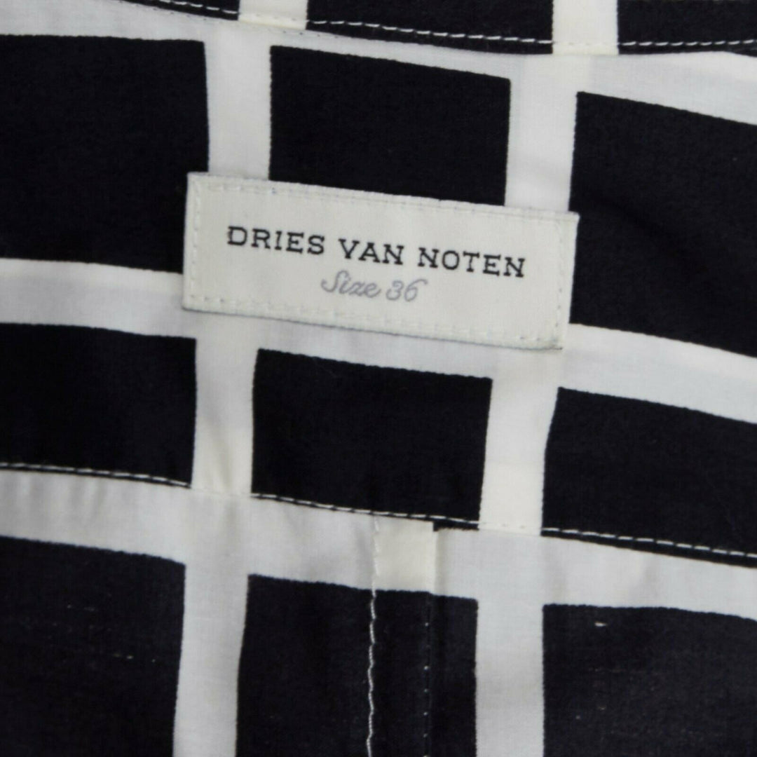 DRIES VAN NOTEN 2009 Runway black white checked wrap bustle knot dress FR36 S