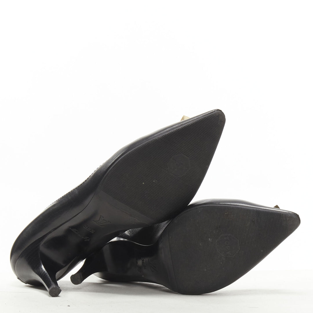 LOUIS VUITTON gold LV dice charm black leather mid heel pump EU36.5