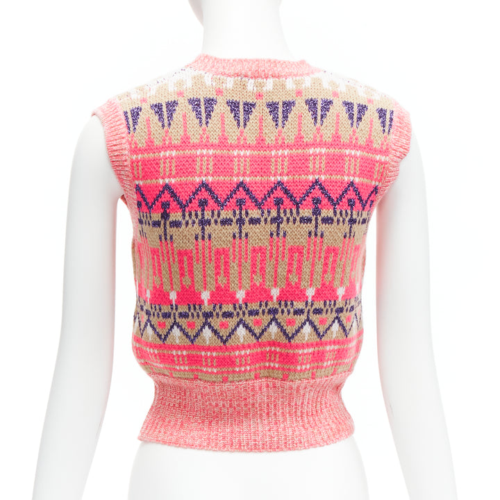PACO RABANNE pink purple lurex virgin wool graphic knit vest XS