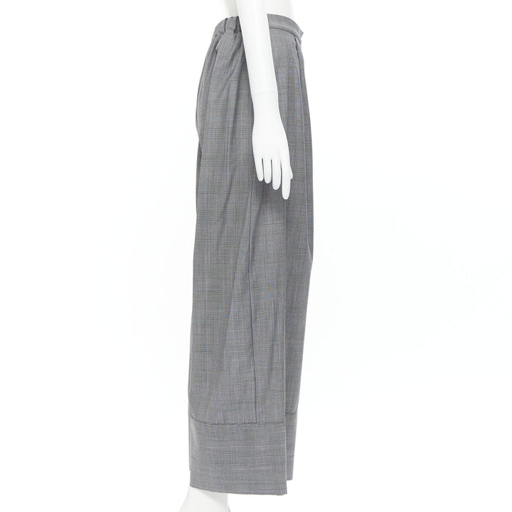 MICHAEL LO SORDO 100% wool grey herringbone check wide cuff wide pants UK6