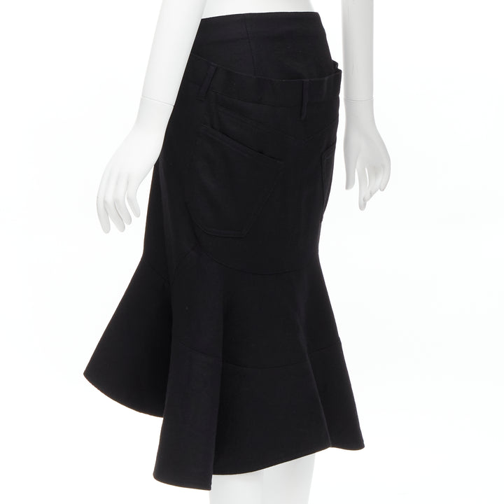 JUNYA WATANABE 2013 black studded pocket polka dot deconstructed flare skirt S