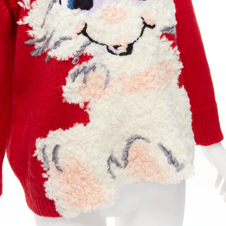 STELLA MCCARTNEY red wool cotton textured bunny sweater IT34 XXS