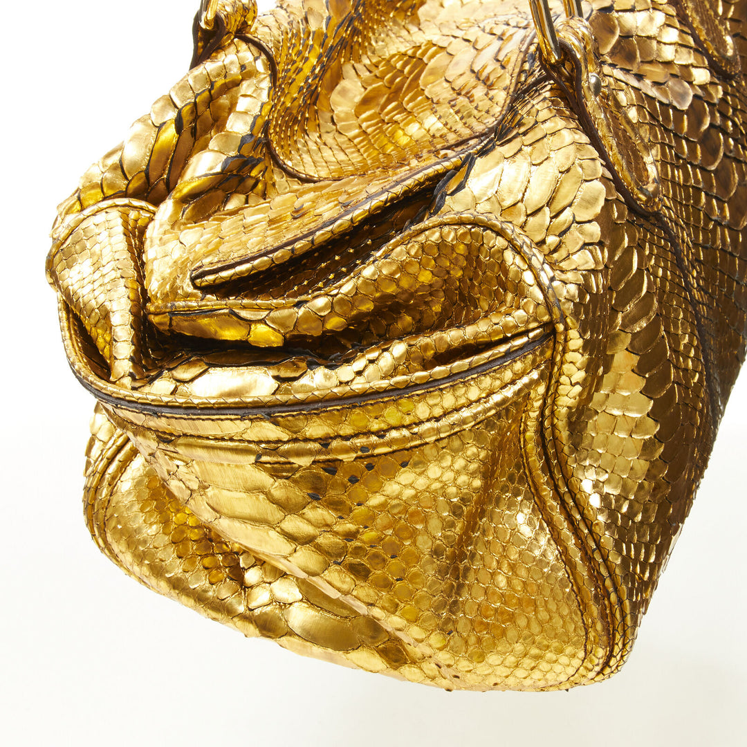 ZAGLIANI metallic gold scaled leather top handle duffel boston bag