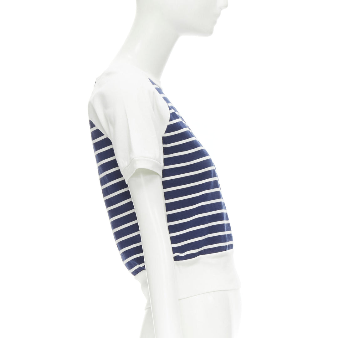 GUCCI white blue stripe nautical sailor logo embroidered cropped top tshirt XS