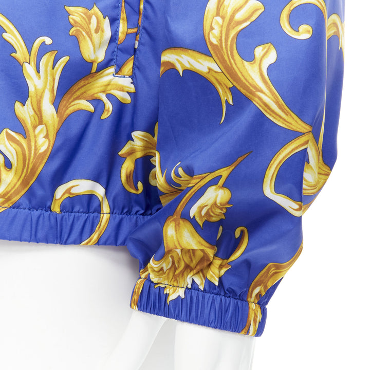 VERSACE blue gold Barocco Istante print nylon windbreaker jacket IT52 XL