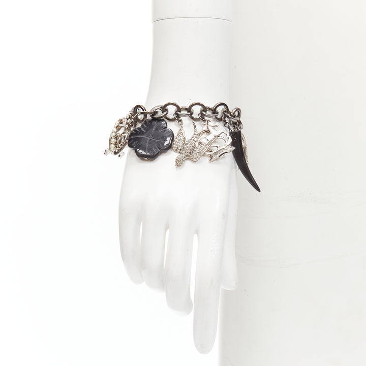 GRAZIANO black silver clover skull crown punk rock chain charm bracelet