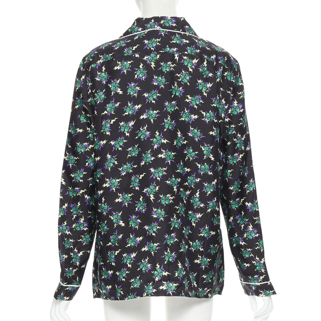 PRADA 2019 Frankenstein Micro Heart black print 100% silk pyjama shirt top S