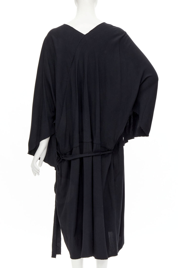 rare COMME DES GARCONS Vintage 1980's black asymmetric wrap kimono robe dress