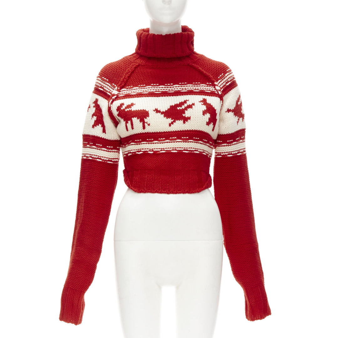 DSQUARED Vintage red white Canadian Christmas cropped turtleneck sweater S