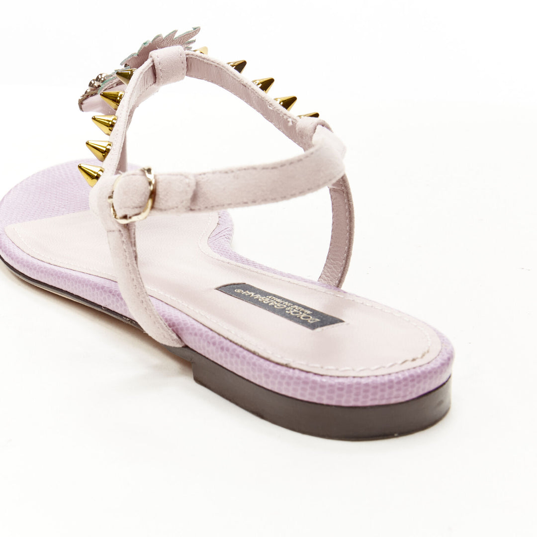 DOLCE GABBANA pink Pineapple studded thong flat sandals EU36.5
