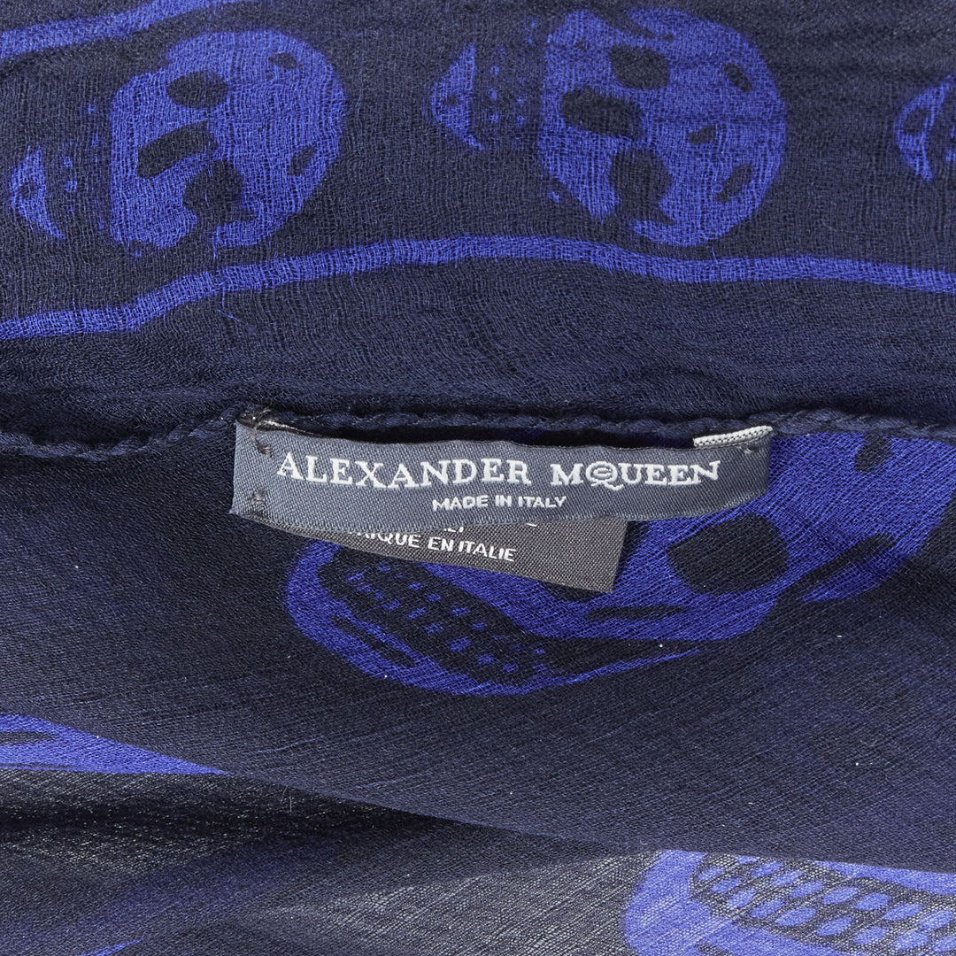 ALEXANDER MCQUEEN Signature navy cobalt blue skeleton skull print scarf