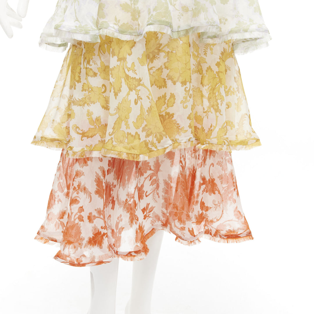 ZIMMERMANN cotton blend white floral print tiered maxi dress Sz 0 XS