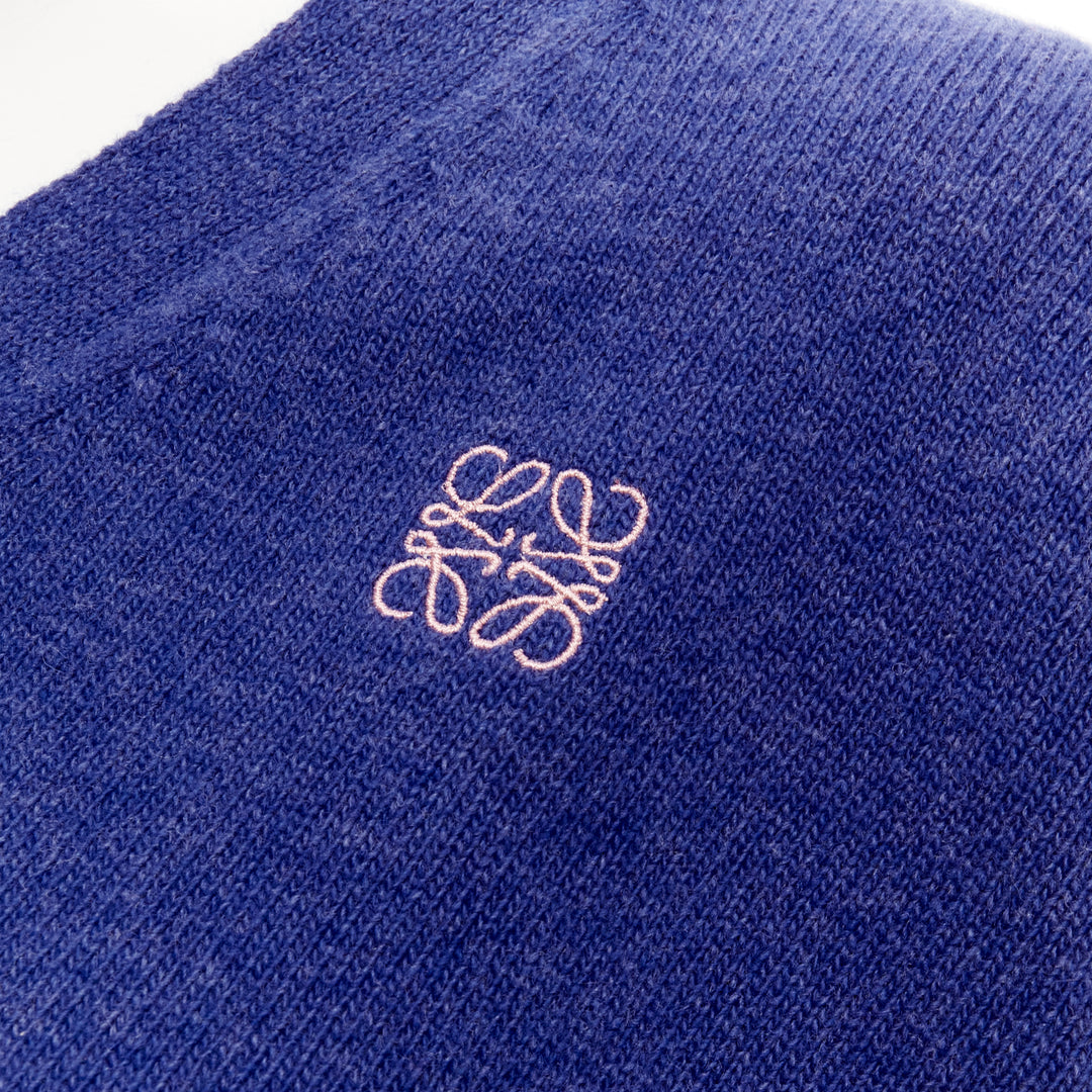 LOEWE pink Anagram logo blue 100% wool cropped cardigan top S