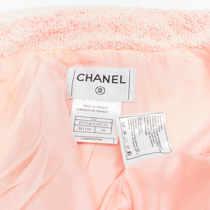 rare CHANEL 00T Vintage CC logo button pink tweed cropped jacket FR38 M