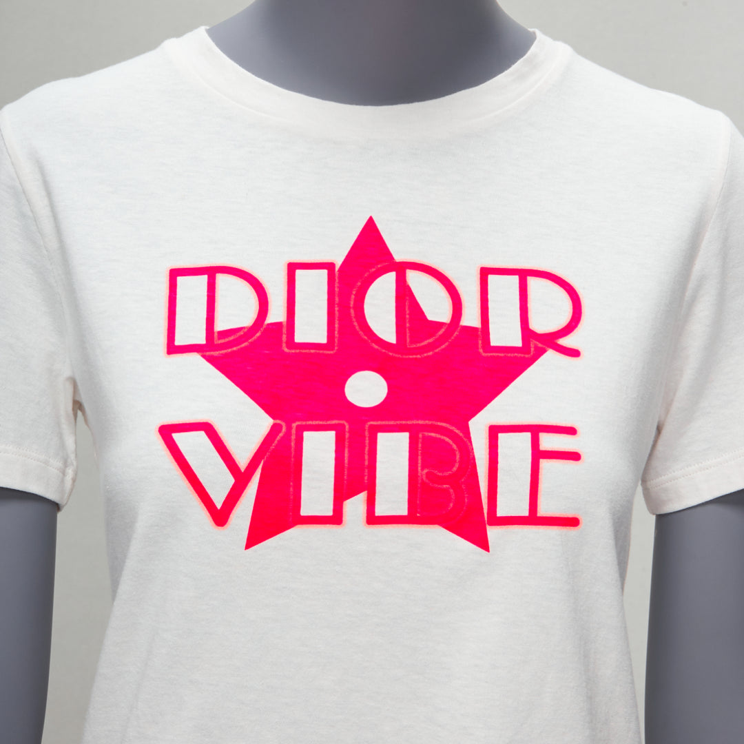CHRISTIAN DIOR 2022 Dior Vibe neon pink star logo graphic CD bee white tshirt XS
