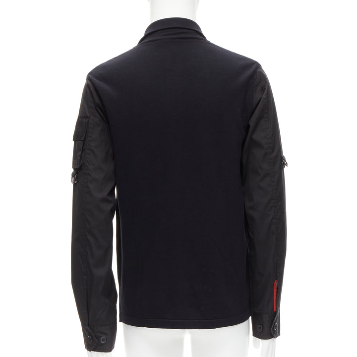 PRADA LINEA ROSSA black cotton utility pocket zip up  jacket IT50 L