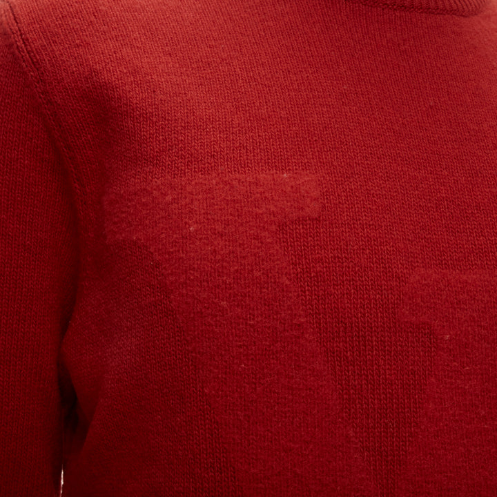 LOUIS VUITTON 100% wool red LV oversized logo long sleeve crew sweater M