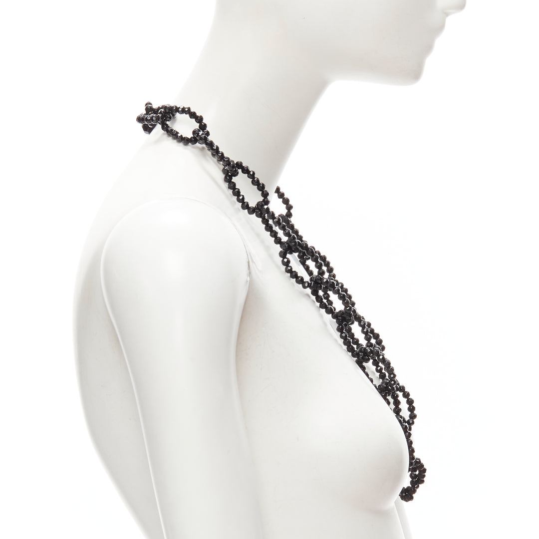 LEE ANGEL black beads loop chain long oversized statement necklace