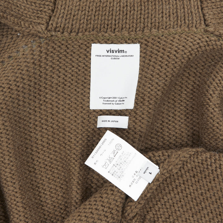VISVIM 100% wool khaki green chunky knit sailor cardigan sweater JP1 S