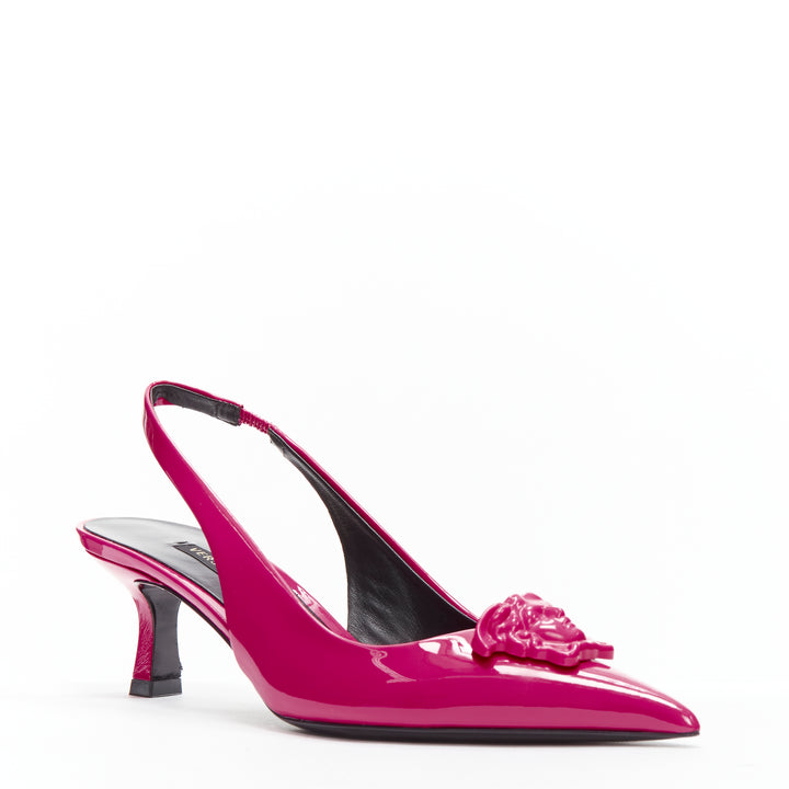VERSACE Palazzo Medusa fuscia pink sling kitteh heel pointed toe pump EU36