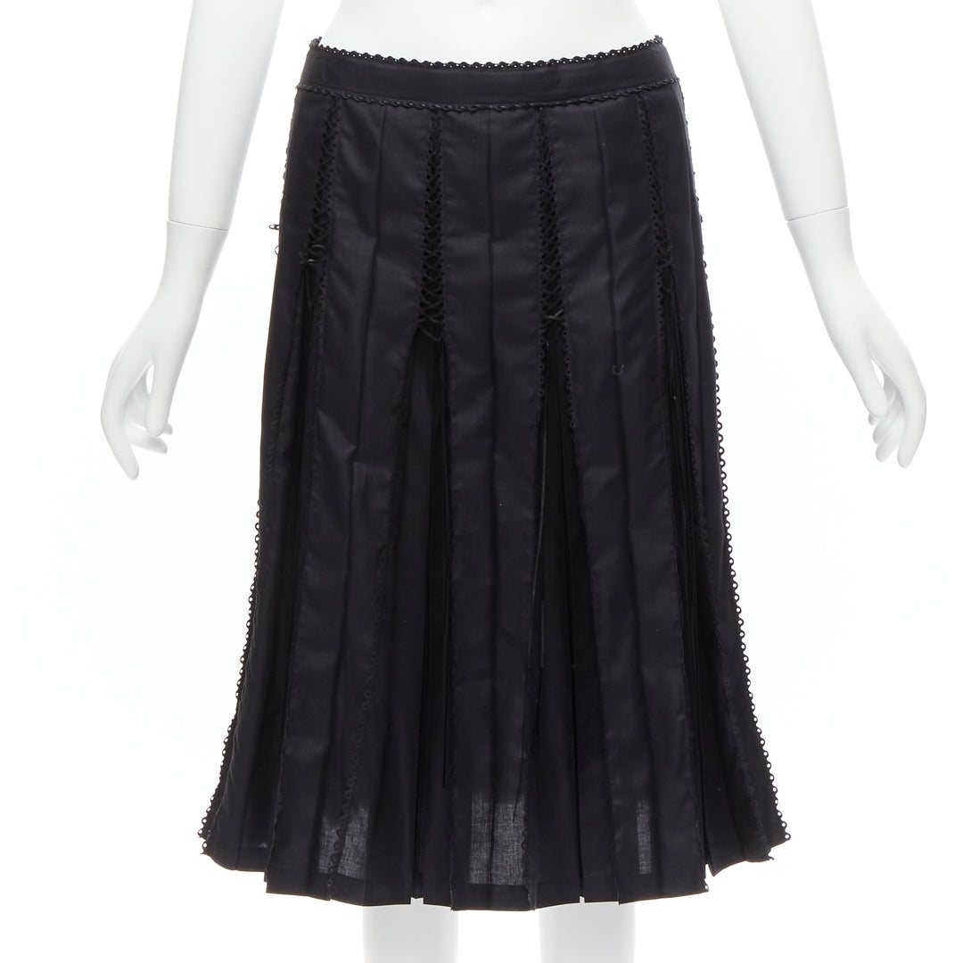 ISSEY MIYAKE FETE black lace up box pleat  pleated knee flared skirt JP2 M