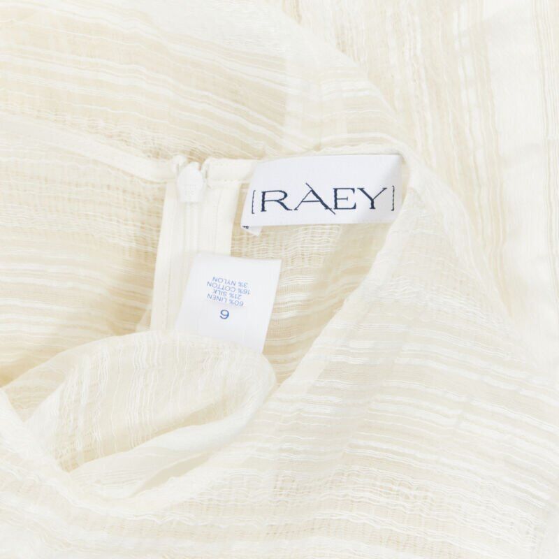 RAEY beige striped textured muslin semi sheer midi casual day dress UK6 XS