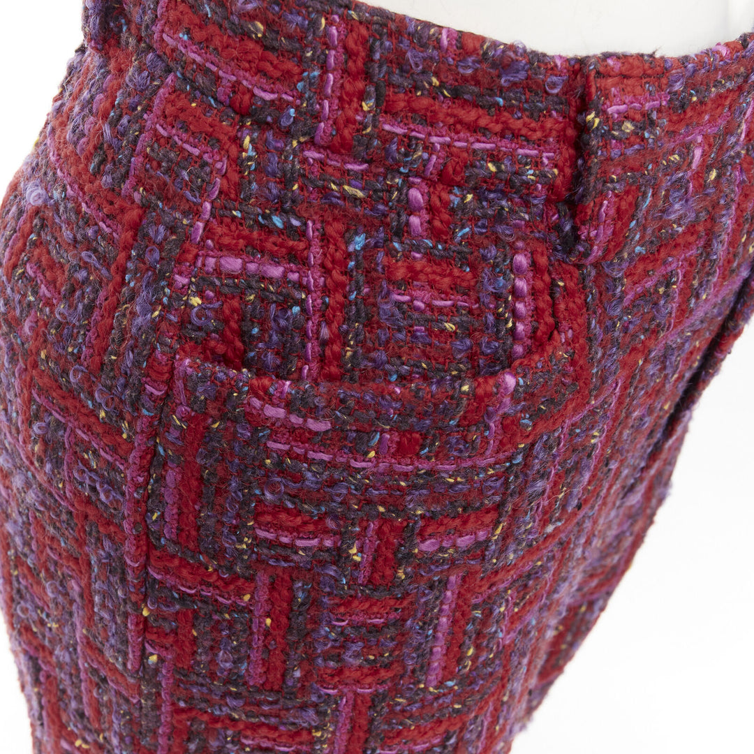 SAINT LAURENT 2021 pink red geometric tweed knee length shorts FR34 XS